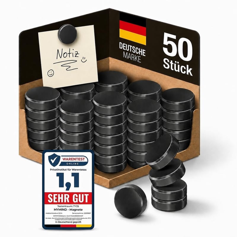 MYMIND magnety na magnetickú tabuľu, 50 ks, extra silné čierne magnety na bielu tabuľu a chladničku, 18x5 mm, odolné voči poškriabaniu