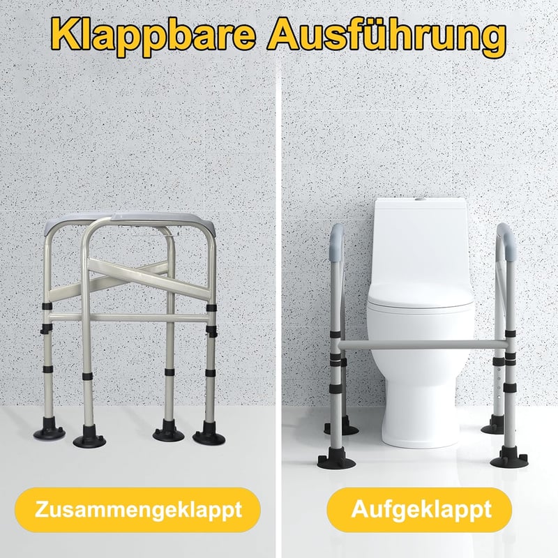 MYOYAY WC Kapaszkodó Keret Időseknek - Állítható Magasság, Fúrás Nélküli Telepítés, 100kg Teherbírás, Csúszásgátló Talpak, Fürdőszobai Bizto