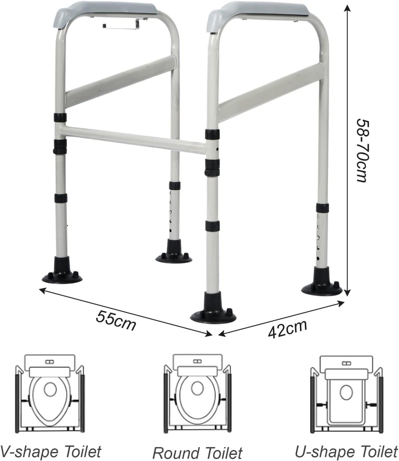 MYOYAY WC Kapaszkodó Keret Időseknek - Állítható Magasság, Fúrás Nélküli Telepítés, 100kg Teherbírás, Csúszásgátló Talpak, Fürdőszobai Bizto