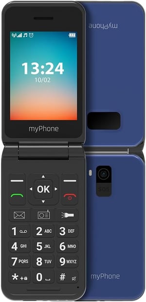 myPhone Flip LTE preklopni mobilni telefon za starije osobe, Dual SIM, 4G, SOS tipka, svjetiljka, 1000 mAh, mornarsko plava, rabljeno