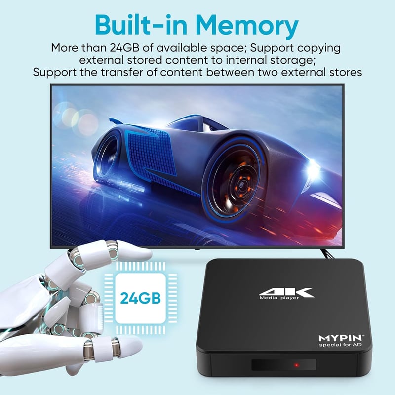 MYPIN 4K 60Hz médialejátszó 8TB HDD/256GB USB/SD kártyához HDMI AV kimenettel