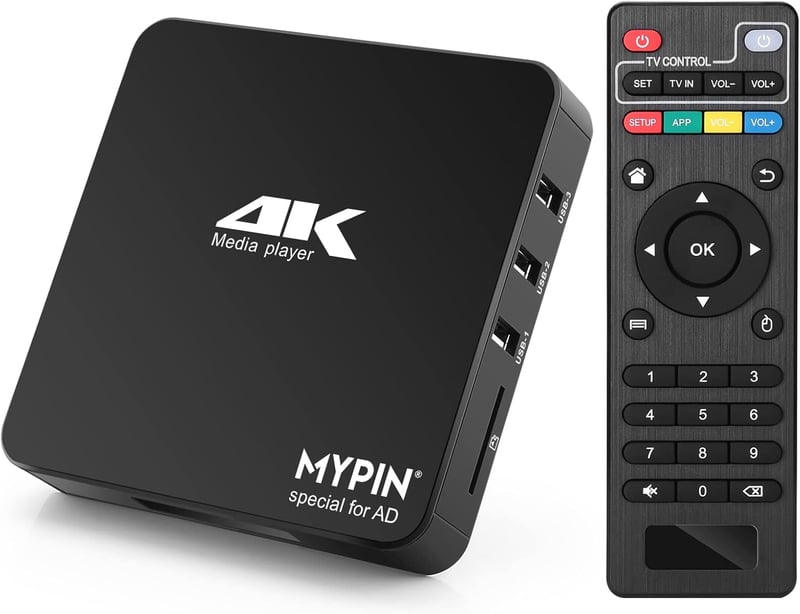 MYPIN 4K 60Hz médialejátszó 8TB HDD/256GB USB/SD kártyához HDMI AV kimenettel