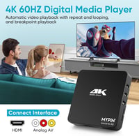 MYPIN 4K 60Hz médialejátszó 8TB HDD/256GB USB/SD kártyához HDMI AV kimenettel 4