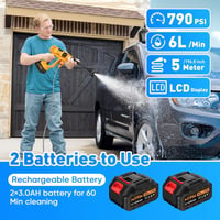 MYPIN 790 PSI Hordozható Vezeték Nélküli Magasnyomású Mosó LCD Kijelzővel, 2 Akkumulátor, 6az1-ben Fúvóka - 790 PSI, 2 Batteries, Yellow 6