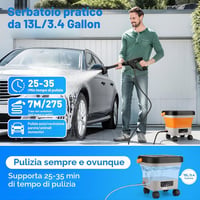 Aparat de spălat cu presiune portabil MYPIN, fără fir, pliabil, cu rezervor de 13 l, 6 duze, 7 trepte, 45 bar, furtun de 7 m și roți, pentru mașină, pereți și garduri 4