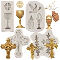 Formă din silicon MYPRACS cu 4 modele de cruce - potir, porumbel al păcii, fondant, decor pentru brioșe, decor pentru tort, ciocolată, pastă de zahăr, botez 1