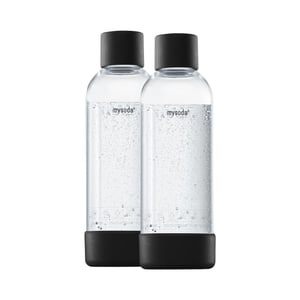 Mysoda plastična boca za gaziranu vodu bez BPA s Quick-Lock zatvaračem, crna, 1 litra, 2 komada, rabljeno stanje (stanje: vidi 2. sliku)