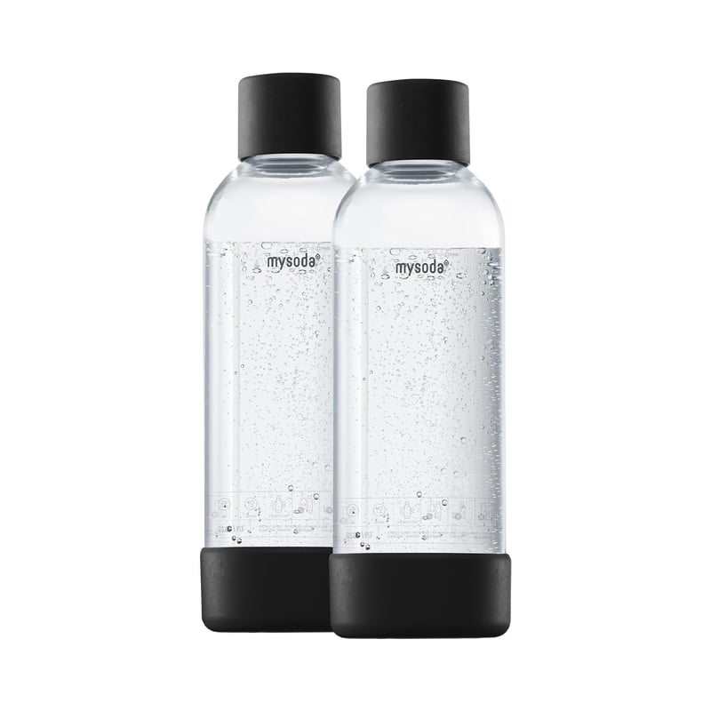 Mysoda 2 x 1-litrová fľaša na vodu bez BPA pre výrobníky sódy s uzáverom Quick-Lock a detailmi z dreveného kompozitu – čierna
