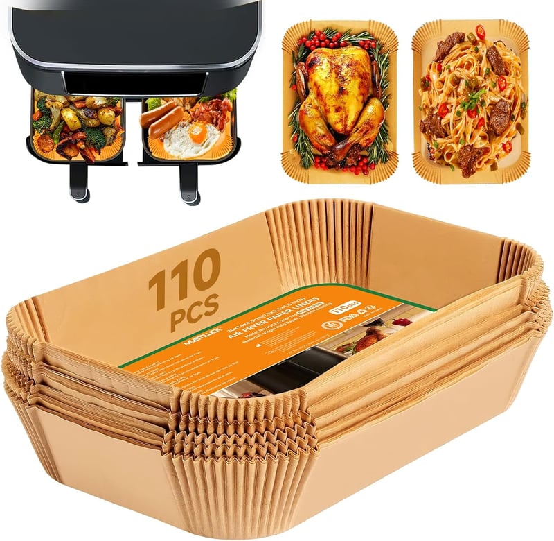MYSTILUCK 110 db légfryer papír 20,5x14 cm dupla kamrás airfryer-hez, Ninja kompatibilis, olajálló