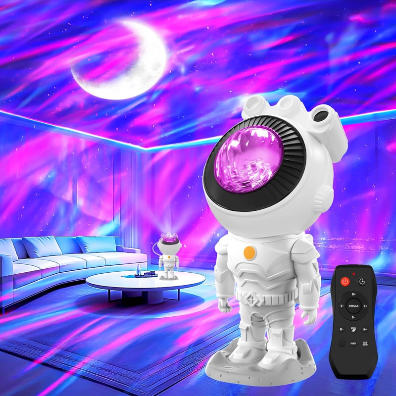 MYSTILUCK Astronaut projektor zvjezdanog neba s mjesecom - 17 načina rada polarne svjetlosti, lampa za zabave, timer, daljinski upravljač, dekoracija sobe, za Božić i rođendan