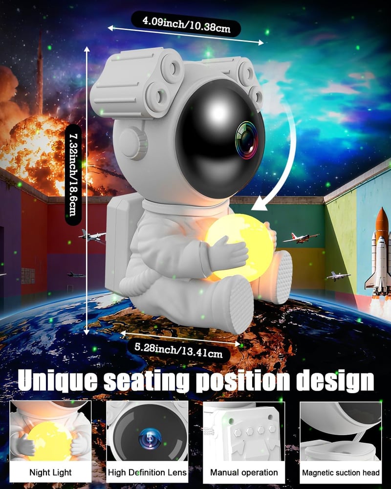 MYSTILUCK Asztronauta Csillag Projektor 16 Módú LED Galaxis Lámpa Távirányítóval