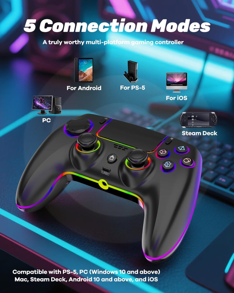MYSTILUCK Wireless Gamepad PS5/PC/MAC/iOS/Android/Steam Deck RGB LED Hall Effect Stick