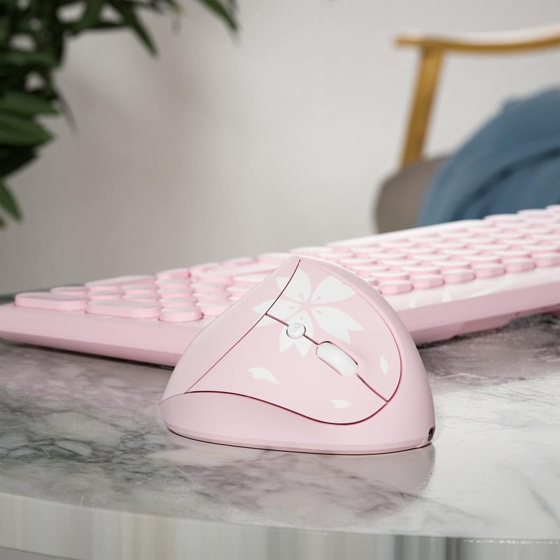 Mytrix Rosa Sakura 2.4GHz vezeték nélküli függőleges egér, újratölthető ergonomikus optikai egér, 3 DPI fokozat, jobbkezes