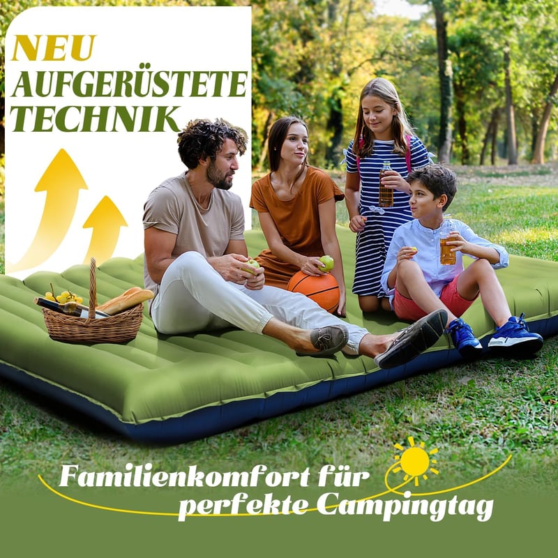 Myxslop Önfelfújó Kempingmatrac 12 cm - Dupla Méretű Ultrakönnyű Matrac Beépített Párnával és Pumpával - Túrázáshoz, Kempingezéshez, Utazásh - Green