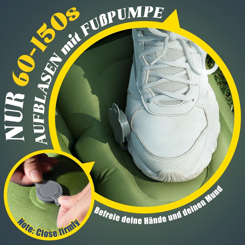 Myxslop Önfelfújó Kempingmatrac 12 cm - Dupla Méretű Ultrakönnyű Matrac Beépített Párnával és Pumpával - Túrázáshoz, Kempingezéshez, Utazásh - Green