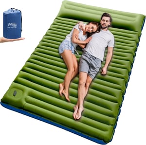 Saltea autogonflabilă de camping Myxslop 12 cm - Dublă, ultraușoară, cu pernă și pompă integrate - Pentru drumeții, camping, călătorii