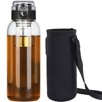 MZSX Staklena boca za vodu s cjedilom za čaj 1500 ml, sa zaštitnom navlakom, nepropusna boca za piće za fitness, planinarenje, kampiranje, školu i ured 1
