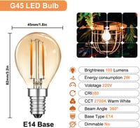 MZYOYO E14 LED izzó 2W meleg fehér vintage G45 6db retro filament lámpa 4