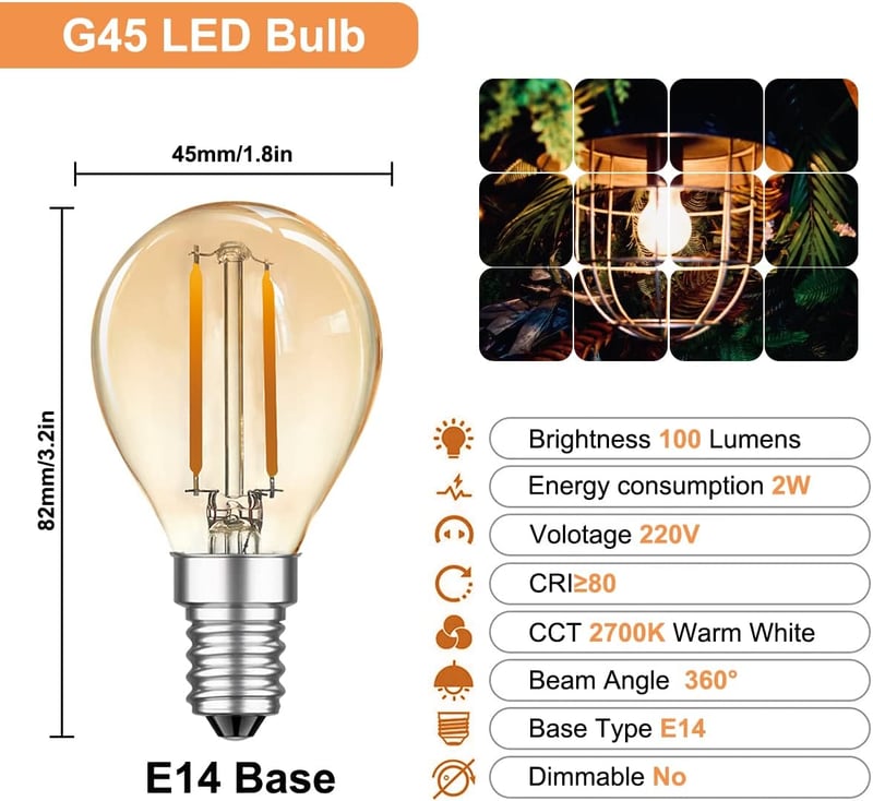 MZYOYO E14 LED izzó 2W meleg fehér vintage G45 6db retro filament lámpa