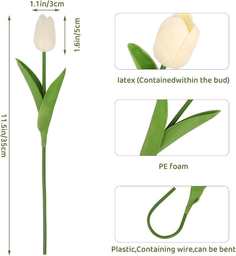 N&T NIETING Élethű Műtulipán Csomag - 12 db Latex PU Valódi Tapintású Elefántcsont Virág Dekoráció Esküvőre, Otthonba, Irodába