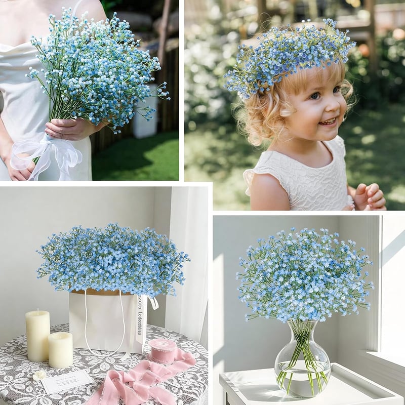 N&T NIETING Mesterséges Gypsophila Virág 15 db Kék Művirág Esküvői Csokor Dekoráció