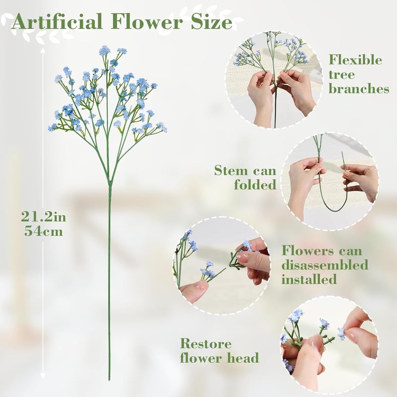 N&T NIETING Mesterséges Gypsophila Virág 15 db Kék Művirág Esküvői Csokor Dekoráció