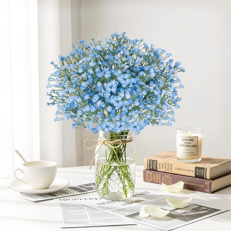 N&T NIETING Mesterséges Gypsophila Virág 15 db Kék Művirág Esküvői Csokor Dekoráció