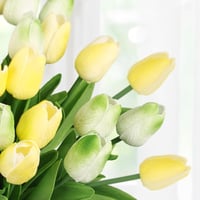 N&T NIETING Műtulipán Csokor 12 db Sárga Zöld Realisztikus Mű Virág Esküvő Lakásdekoráció Szülinap Anyák Napja 2