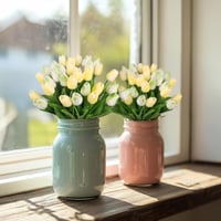 N&T NIETING Műtulipán Csokor 12 db Sárga Zöld Realisztikus Mű Virág Esküvő Lakásdekoráció Szülinap Anyák Napja 5