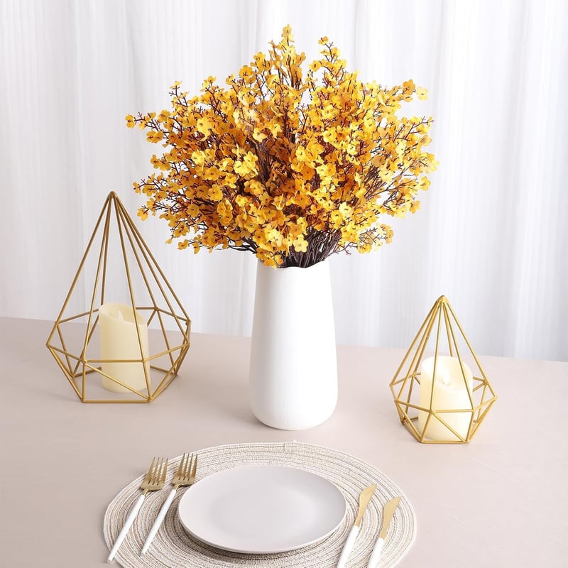N&T NIETING Művirág Csokor - 12 db Sárga Fátyolvirág (Gypsophila) Művirág Esküvői Dekorációhoz, Asztaldíszhez, Lakásdekorációhoz, 49 cm