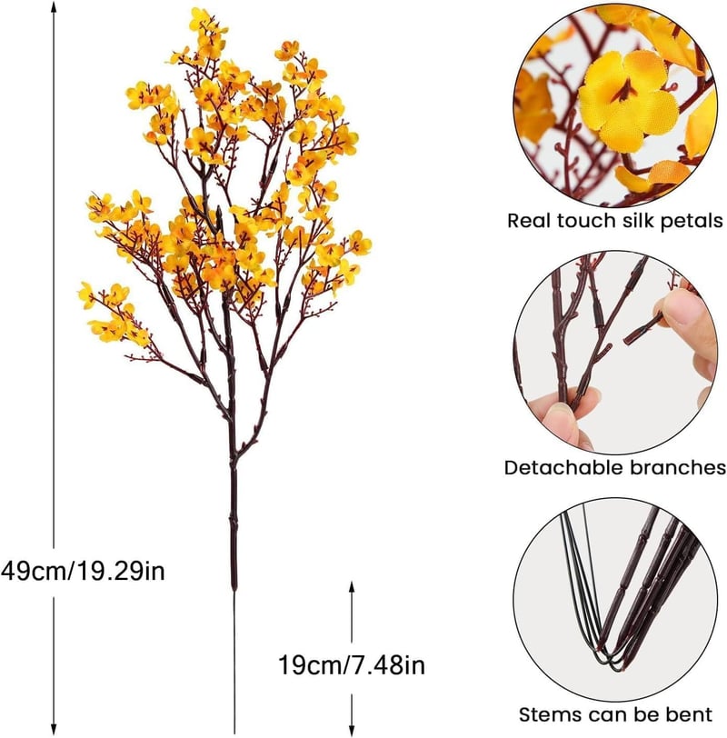 N&T NIETING Művirág Csokor - 12 db Sárga Fátyolvirág (Gypsophila) Művirág Esküvői Dekorációhoz, Asztaldíszhez, Lakásdekorációhoz, 49 cm