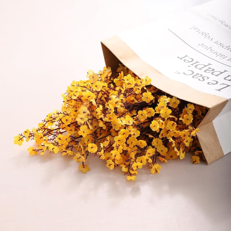 N&T NIETING Művirág Csokor - 12 db Sárga Fátyolvirág (Gypsophila) Művirág Esküvői Dekorációhoz, Asztaldíszhez, Lakásdekorációhoz, 49 cm