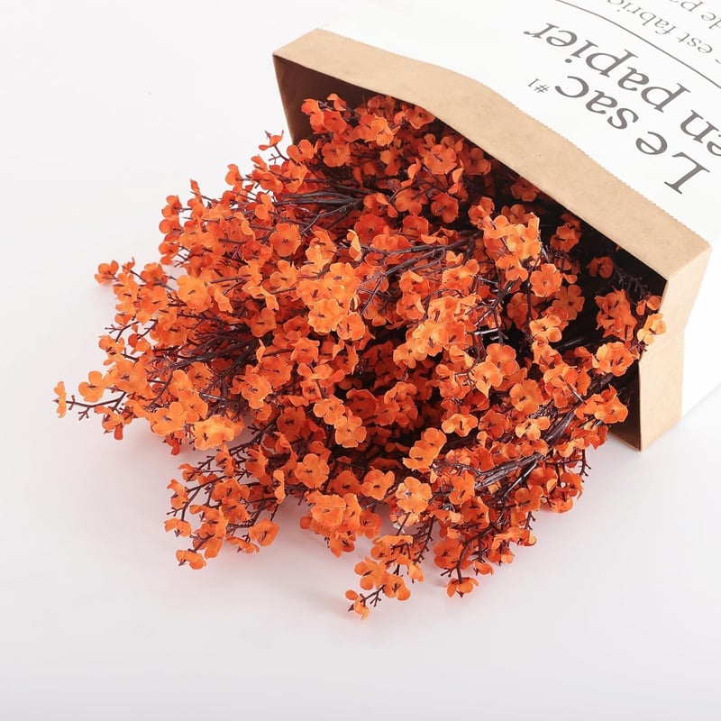 N&T NIETING Művirág Fátyolvirág Szett - 12 db Narancssárga Őszi Élethű Gypsophila Dekoráció Esküvőre, Asztaldíszhez, Csokrokhoz, 30 cm