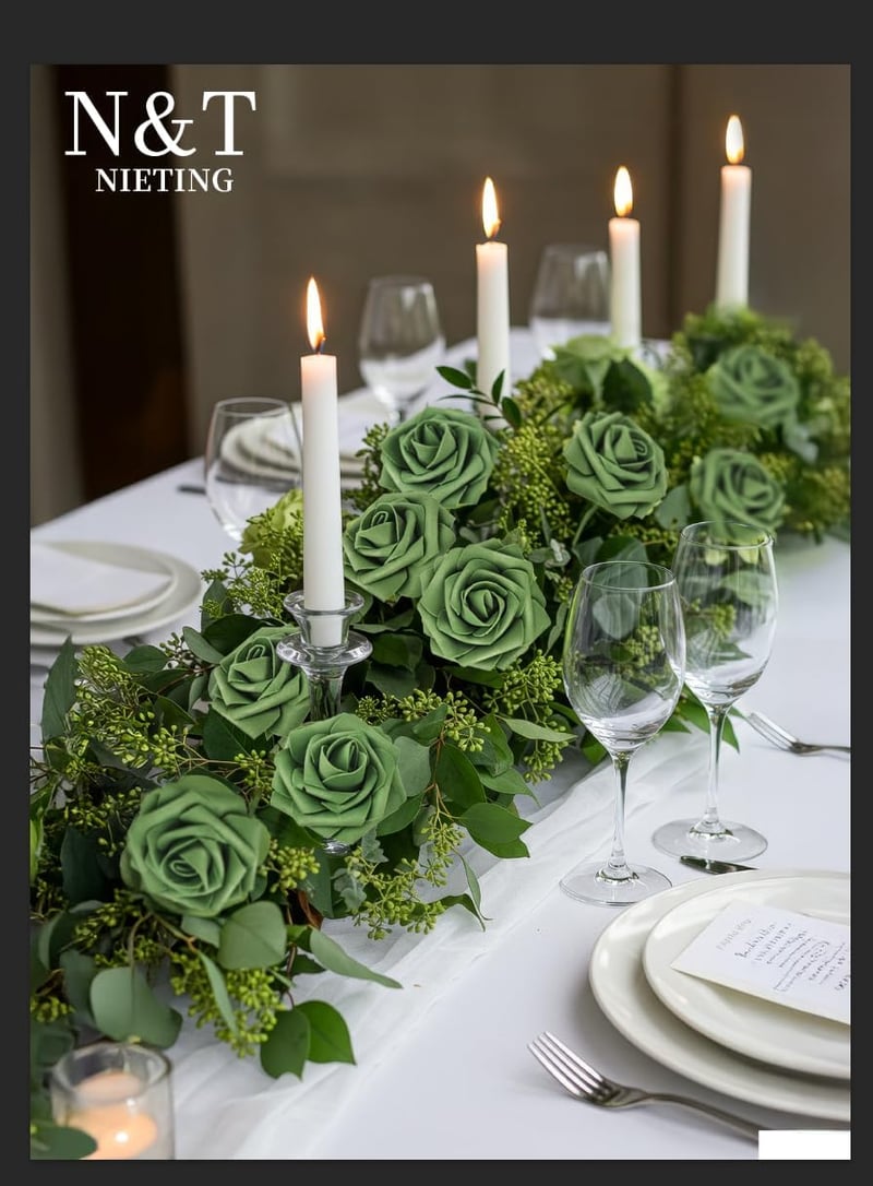 N&T NIETING Művirág Rózsák 25 db - Sötétvörös Habrózsák Szárral, Esküvői Dekorációhoz, Csokrokhoz, Otthoni Díszítéshez, UV-Álló
