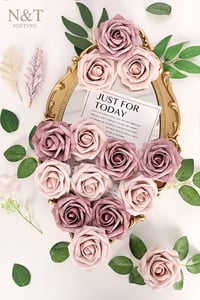 N&T NIETING Művirág Rózsák 25 db Száras Habrózsával - Taupe & Nude Színben Esküvői Dekorációhoz, Asztaldíszhez, Otthoni Díszítéshez 7