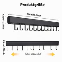 Naapesi závesná kuchynská tyč bez vŕtania, 50 cm, samolepiaca, s 10 posuvnými háčikmi, hliníkový držiak na kuchynské náčinie, antracitová 2