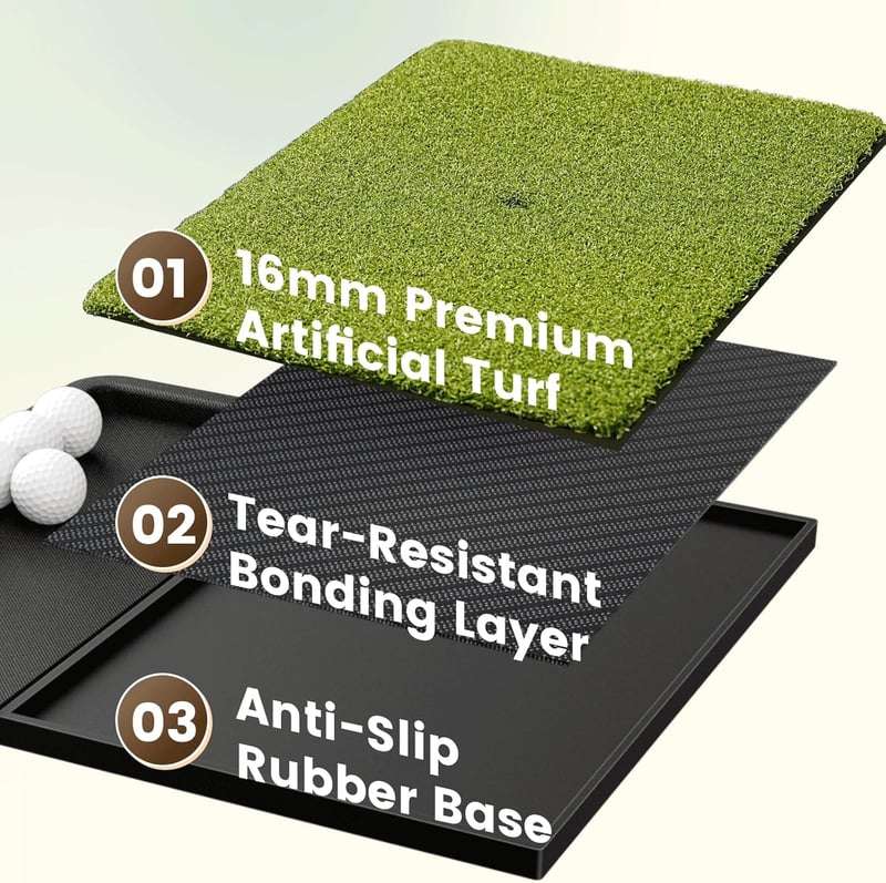 NABIYE Golf Tee Mat Gumitartóval - Edzőszőnyeg Kerthez és Driving Range-hez