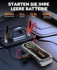 NACKEO 8000 Redresor cu pornire auto 20000 mAh cu compresor 160 PSI, LED 600 lm, afișaj LCD, pentru motoare pe benzină de 12 V și diesel de 12 L 2
