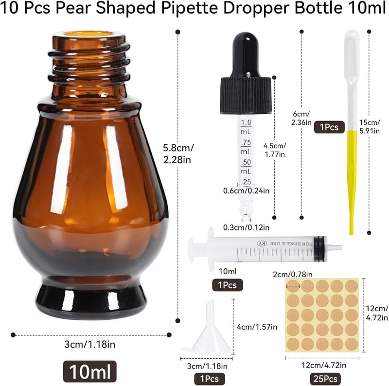Nadisean 10ml Barna Üveg Pipetta Palack Szett Csepptartó Lényeges Olajhoz