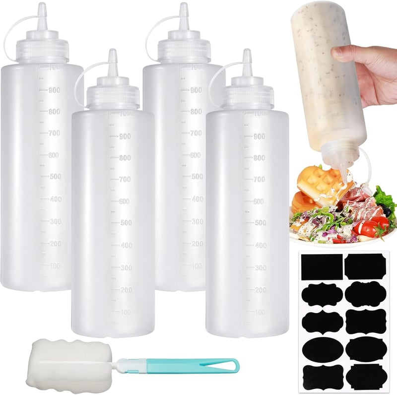 Nadisean 4 db 1000 ml szorítópalack szósz ketchup festékhez szivárgásmentes kupakkal