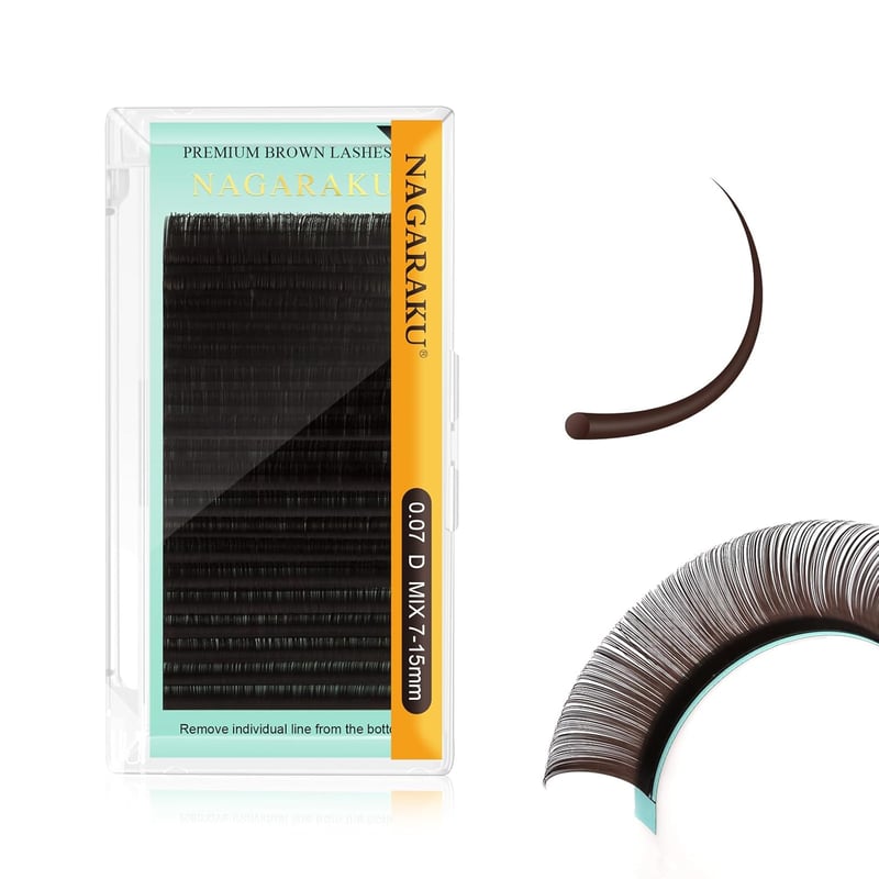 NAGARAKU Sötétbarna Műszempilla Szett - Klasszikus 1:1 és Volumen Szempillák, Természetes Hatás, 0.07mm D, 7-15mm Mix, 20 Sor