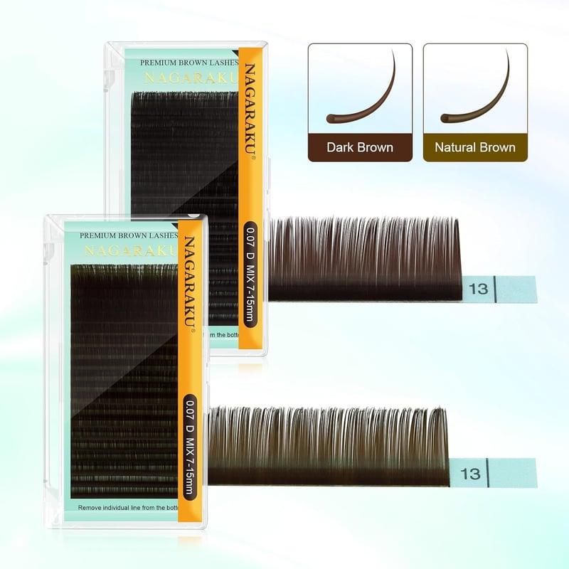 NAGARAKU Sötétbarna Műszempilla Szett - Klasszikus 1:1 és Volumen Szempillák, Természetes Hatás, 0.07mm D, 7-15mm Mix, 20 Sor