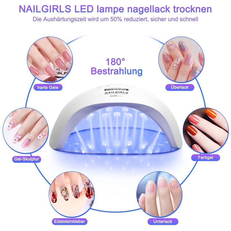 NAILGIRLS 150W LED UV Körömszárító Lámpa - LCD Kijelzővel, 4 Időzítővel, Automata Érzékelővel, Levehető Mágneses Talppal, Műköröm Gél Lakk S