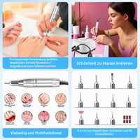 Nailgirls elektrický pilník na nechty 11 v 1, manikúrová a pedikúrová súprava, 35 000 ot./min s LED displejom a nožným pedálom na akrylové a gélové nechty 6