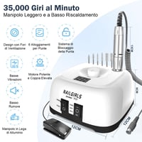 Nailgirls elektrický pilník na nechty 11 v 1, manikúrová a pedikúrová súprava, 35 000 ot./min s LED displejom a nožným pedálom na akrylové a gélové nechty 2