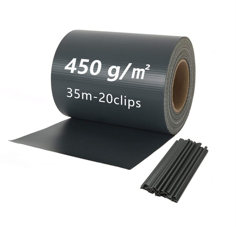 Naimorui PVC krycia páska na plot so svorkami na uchytenie, 450 g/m², 19 cm x 35 m, závetrie, tieniacia páska do záhrady