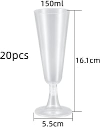 Naisfei 20 db műanyag pezsgőspohár 150 ml átlátszó szár nélküli esküvő parti 2