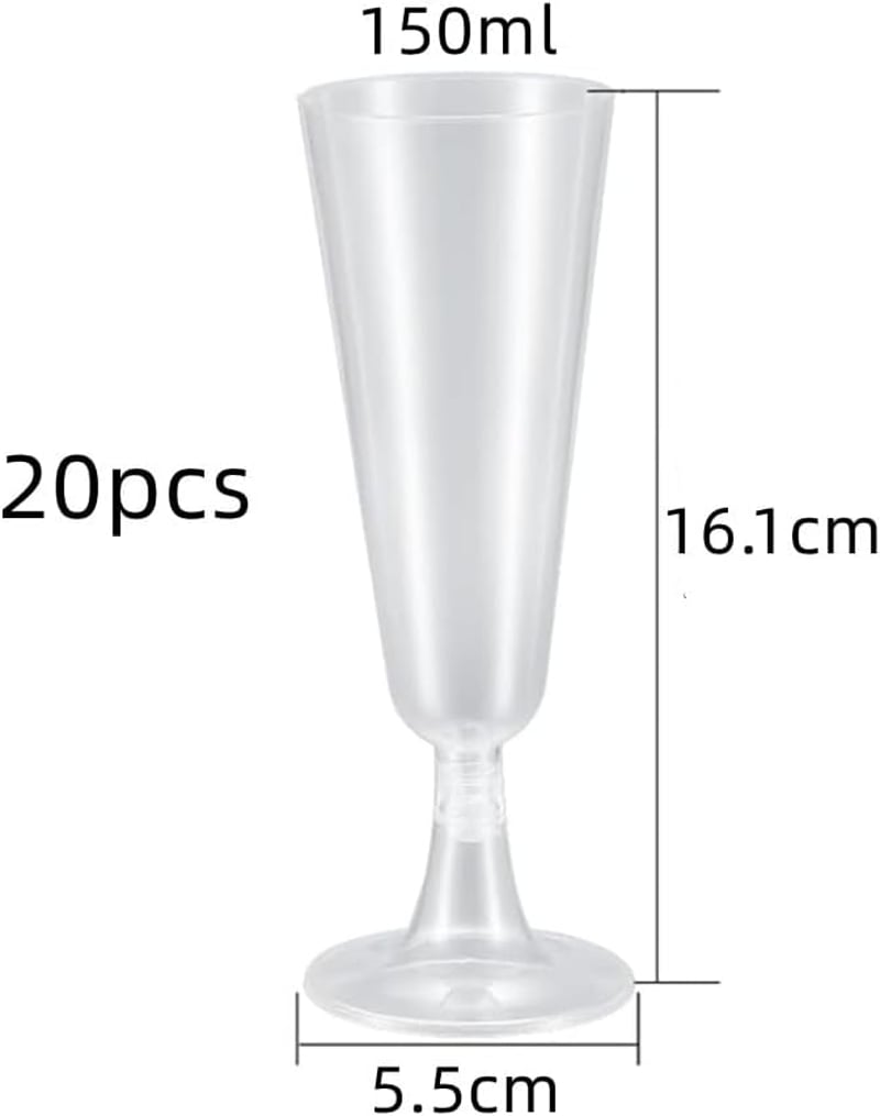 Naisfei 20 db műanyag pezsgőspohár 150 ml átlátszó szár nélküli esküvő parti