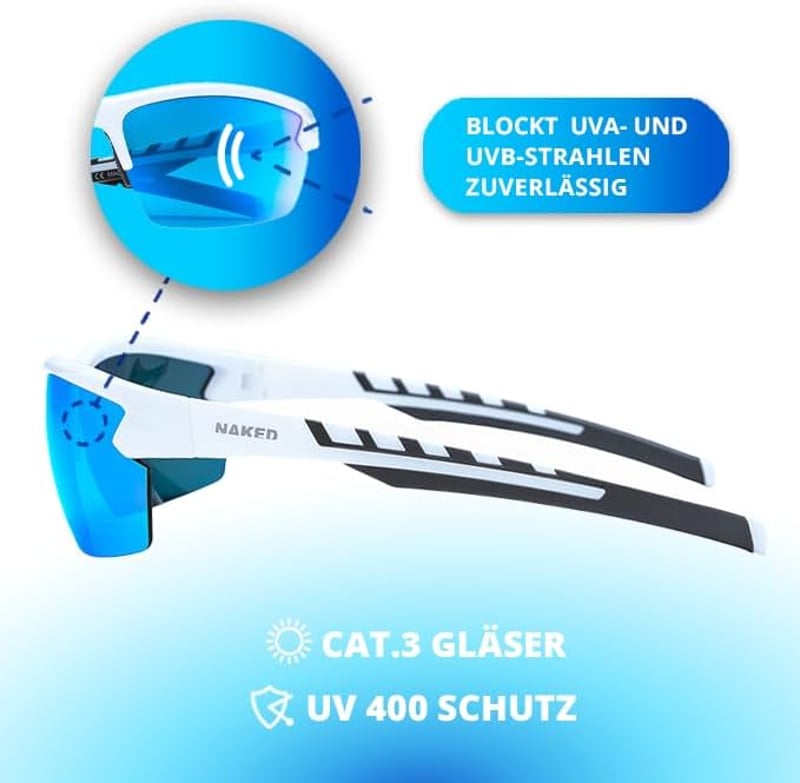 NAKED Optics Sportbrille Unisex Kerékpáros Napszemüveg UV400 Védelemmel - Rush Halfframe White/Lens Blue