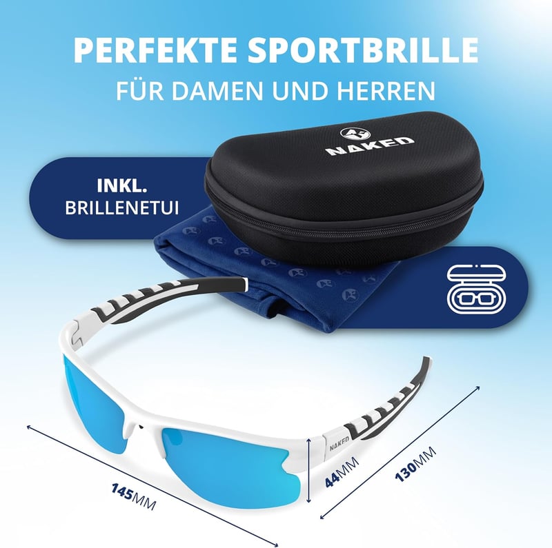 NAKED Optics Sportbrille Unisex Kerékpáros Napszemüveg UV400 Védelemmel - Rush Halfframe White/Lens Blue